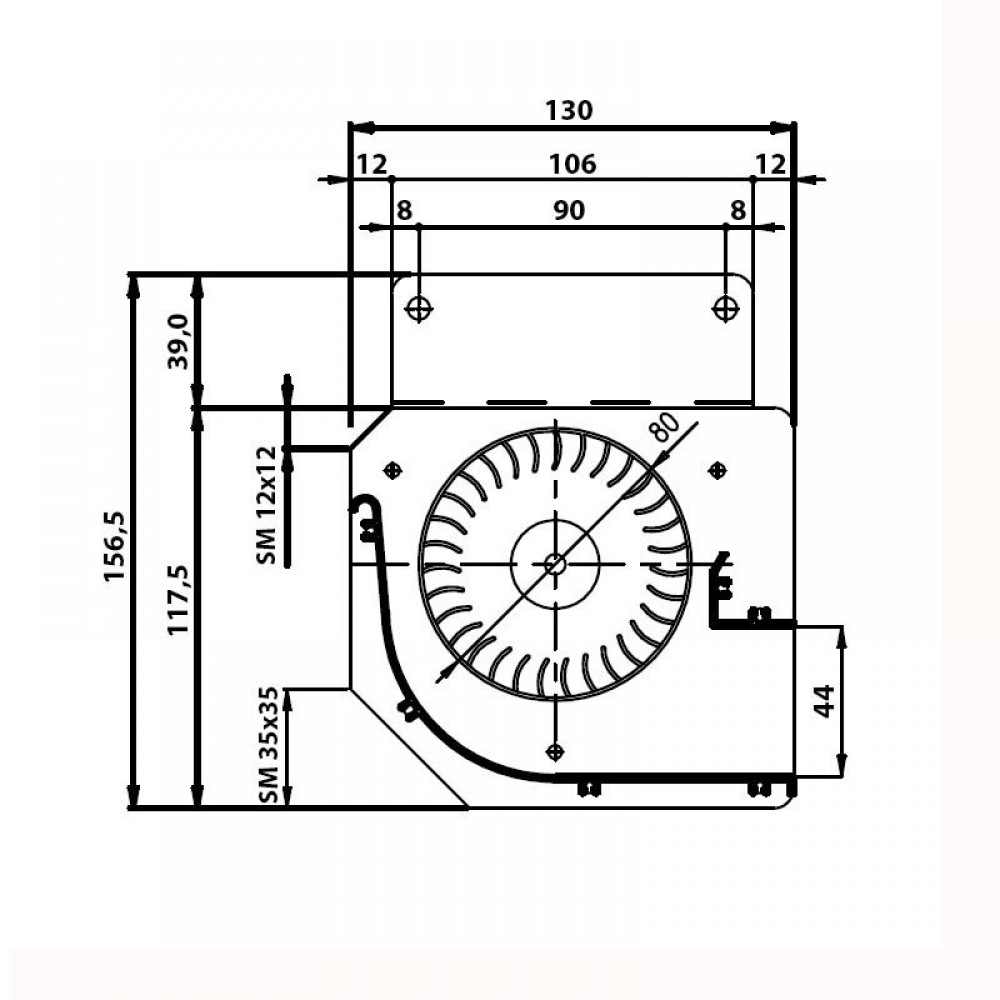 Tangentialfläkt Fergas för pelletskaminer Edilkamin och andra med Ø80 mm, Flöde 410 m³/h | Fans and Blowers | Pelletskamin delar |