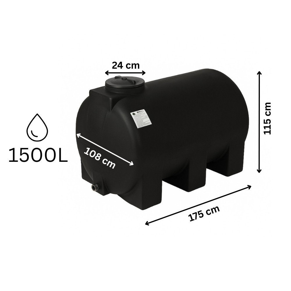 Svart horisontell dricksvattentank